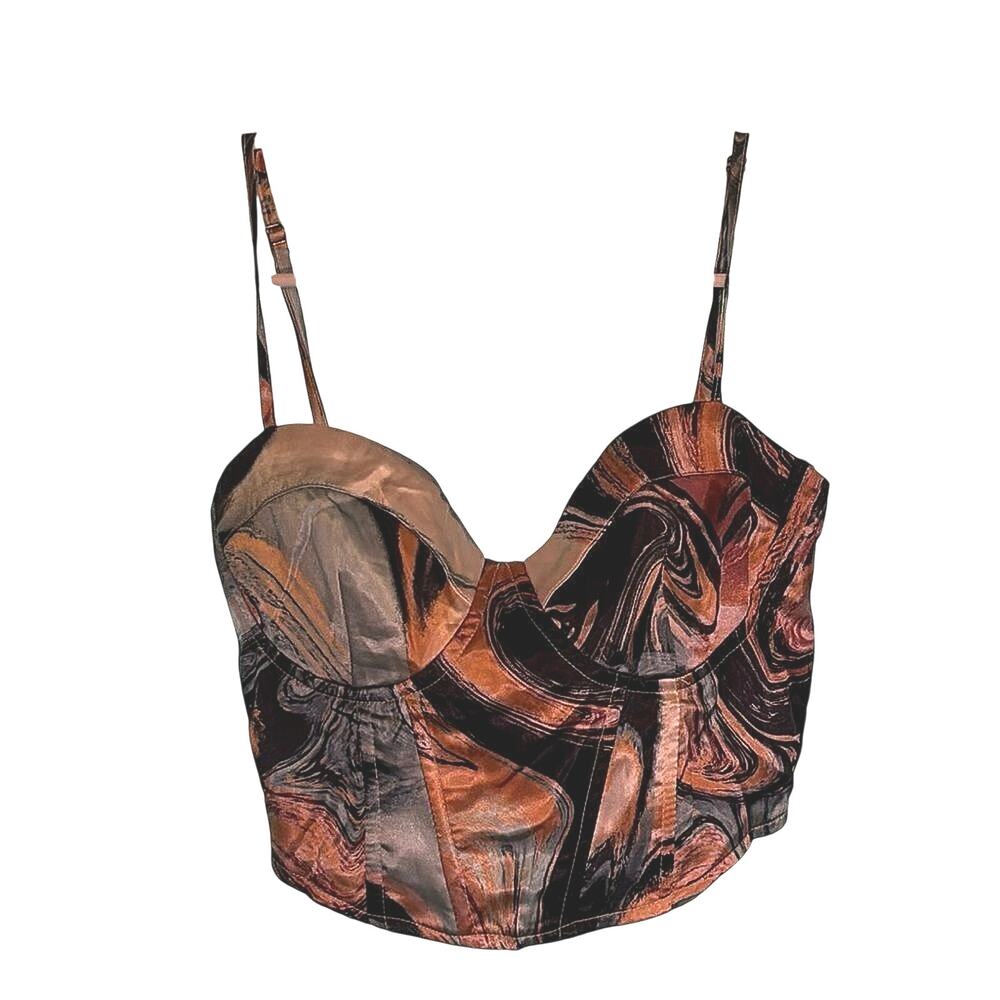 Kendall & Kylie Marble Print Corset Crop Top XS Satin Bustier Cami
